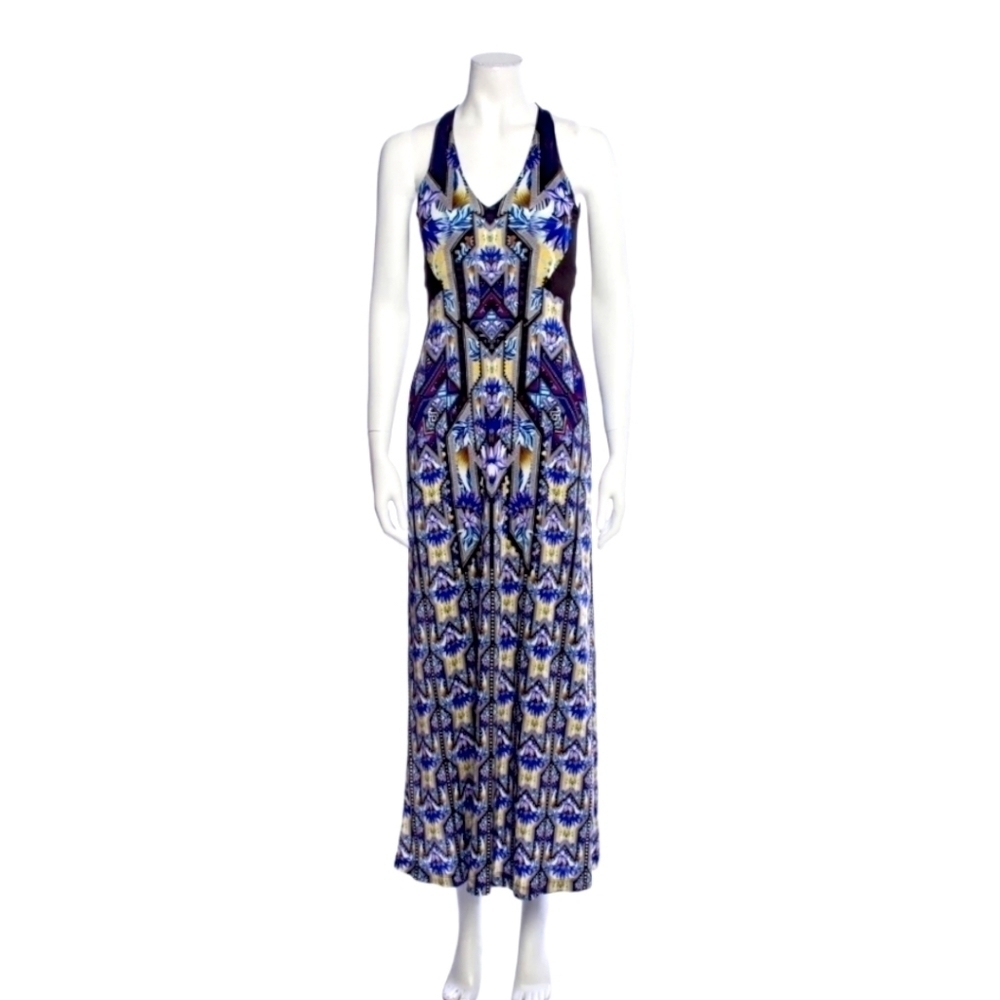 Mary Katrantzou Blue & Yellow Geometric Print Maxi Dress
